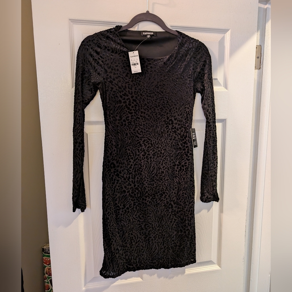 Express long sleeve Black Leopard Print Dress Nwt size xs